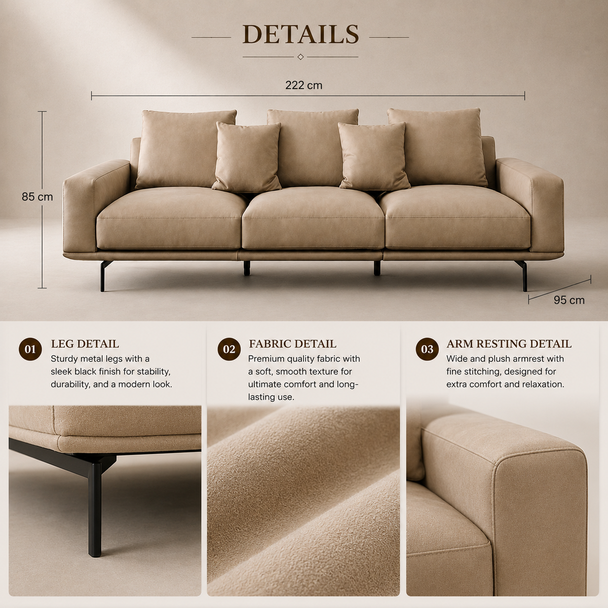 Luxury Full Genuine Leather 3-Seater Sofa - Z-S-014