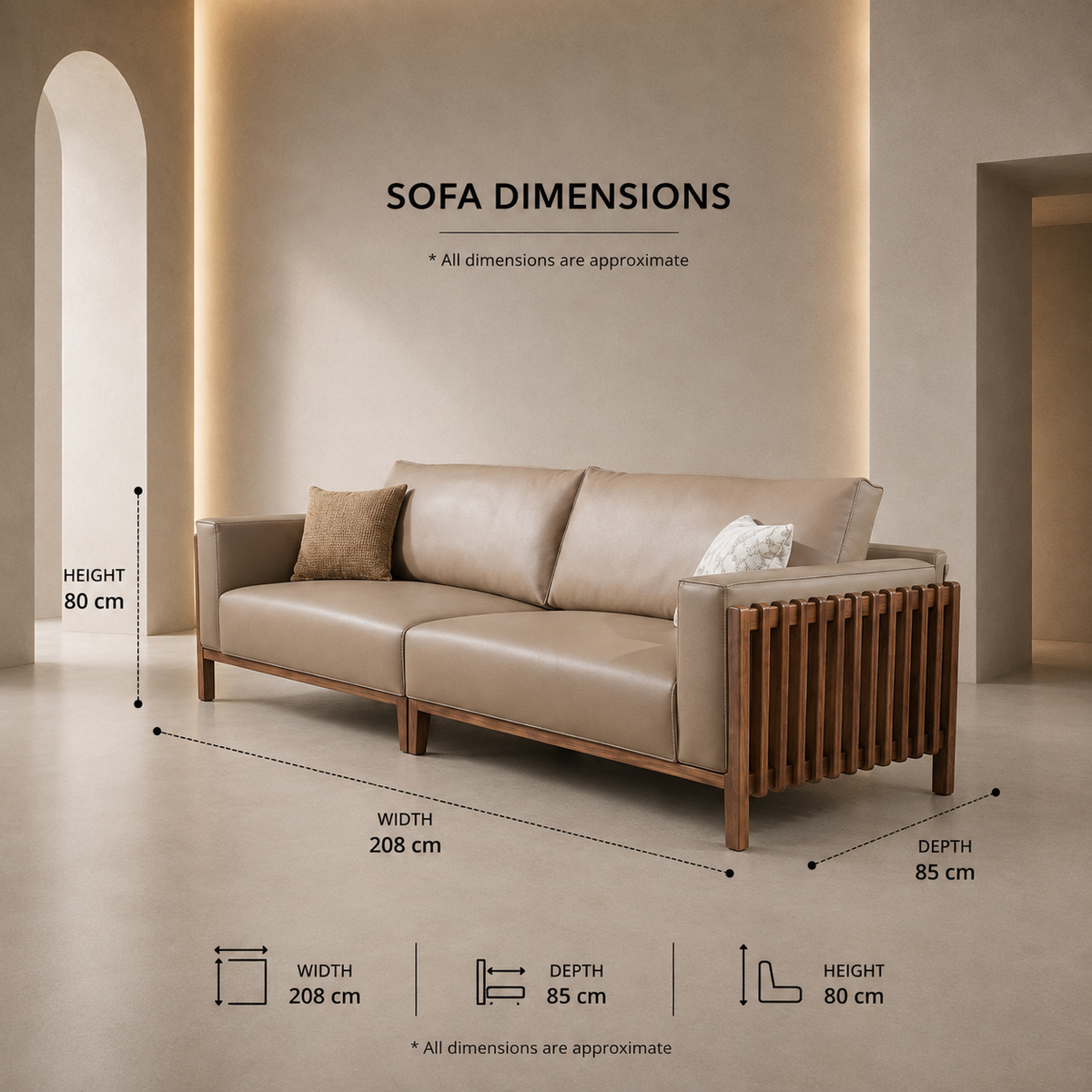 Slatted Solid Wood Frame Leather Sofa - Z-S-005
