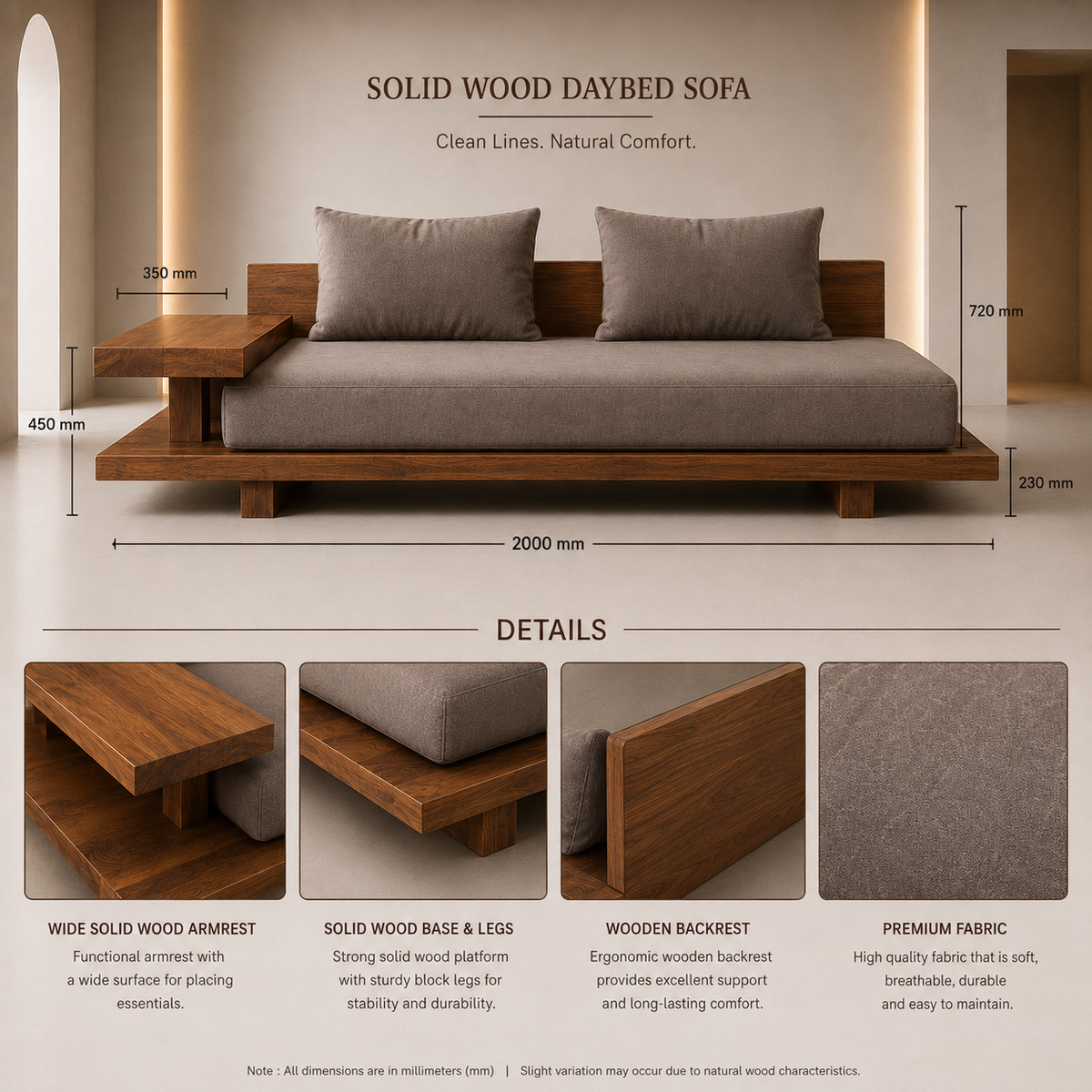 Contemporary Solid Wood Lounge Sofa - Z-S-011