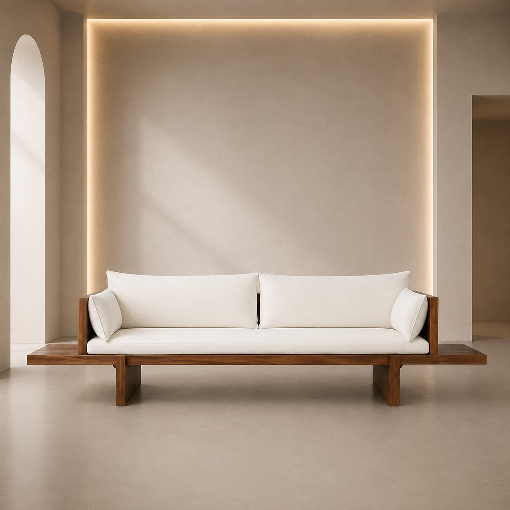 Solid Wood Sofa With Extended Side Shelves - Z-S-004