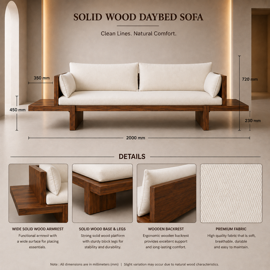 Solid Wood Sofa With Extended Side Shelves - Z-S-004