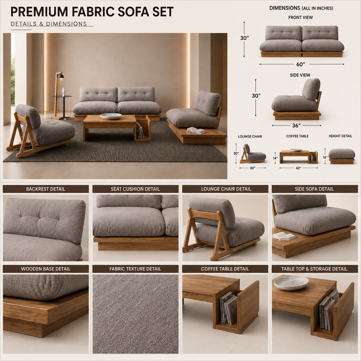 Japandi Style Single Sofa Set- Z-S-018