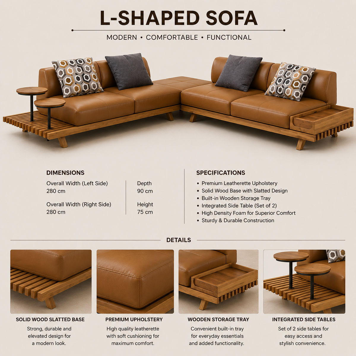 Solid Wood L‑Shape Leather Sofa - Z-S-020