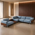 Modern L Shape Fabric Sofa – Blue & Walnut Finish - Z-S-017