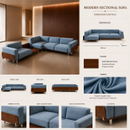 Modern L Shape Fabric Sofa – Blue & Walnut Finish - Z-S-017