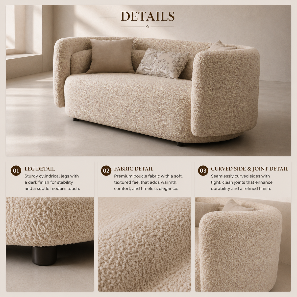 Boucle 3-Seater Sofa - Z-S-009