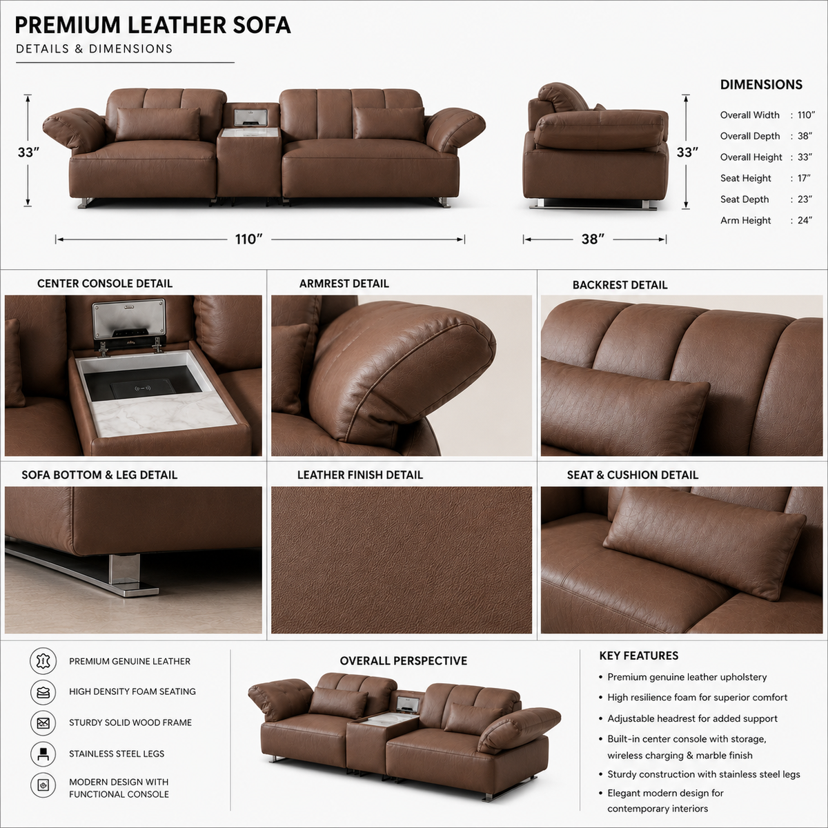 Half Leather Electric Recliner Sofa - Z-S-013