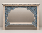 Hand‑Carved Blue Floral Wooden Console Table-Z-C-009