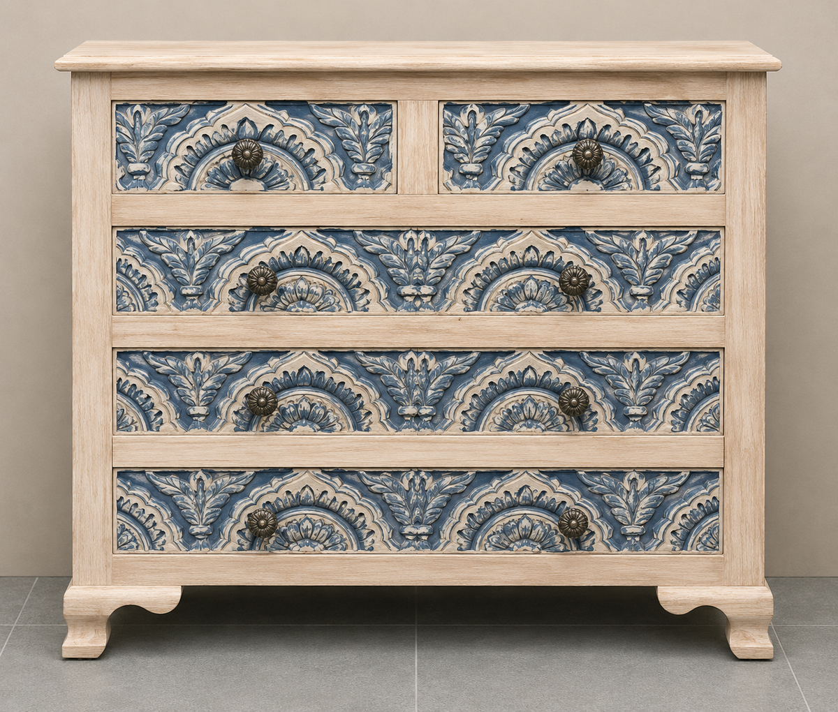 Hand‑Carved Wooden Sideboard With Floral Motif - Z-SV-002