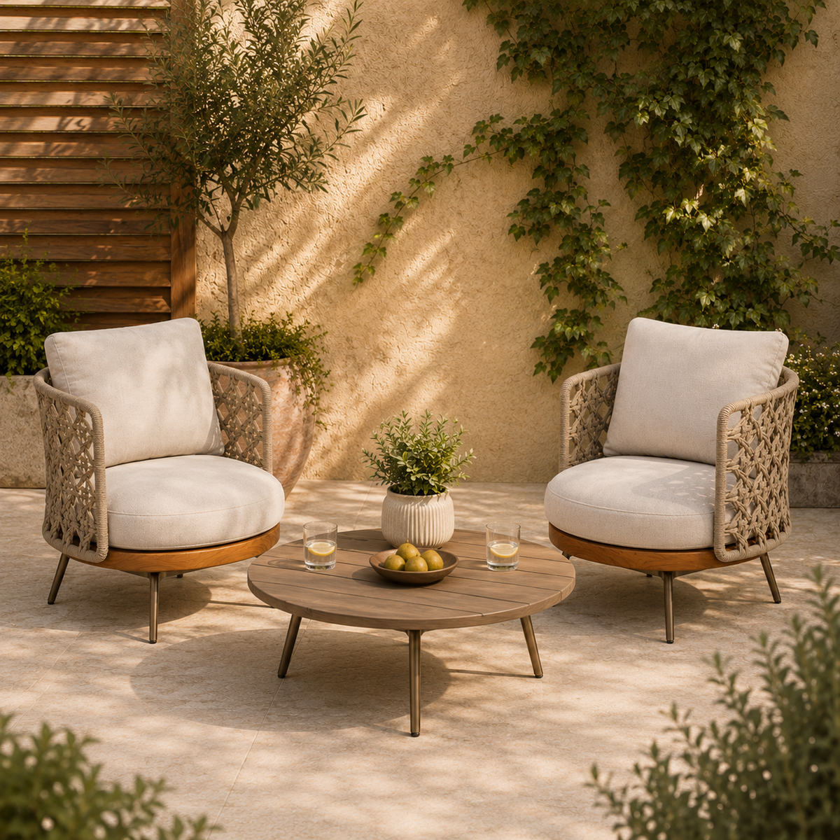 Contemporary Rope-Woven Lounge Chair Set -Z-ODF-023