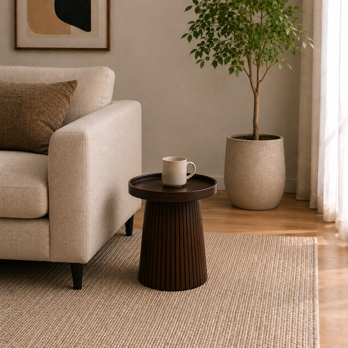 Fluted Pedestal Wood Side Table - Z-ST-006