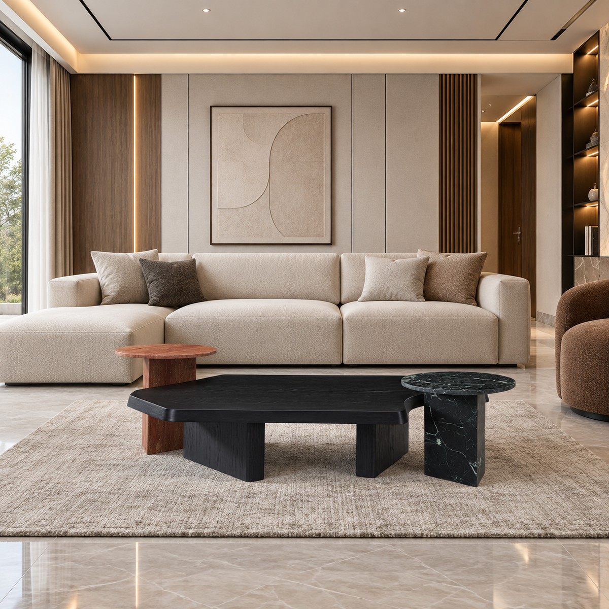 Solid Wood & Marble Table Set - Z-CT-012