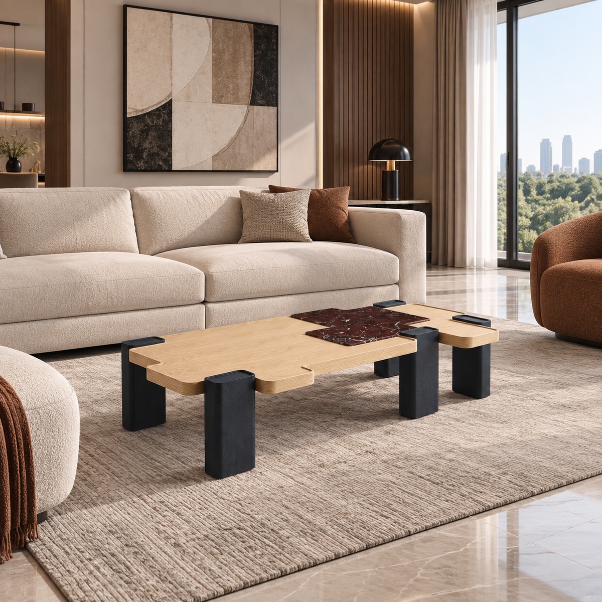 Natural Wood & Marble Coffee Table - Z-CT-023
