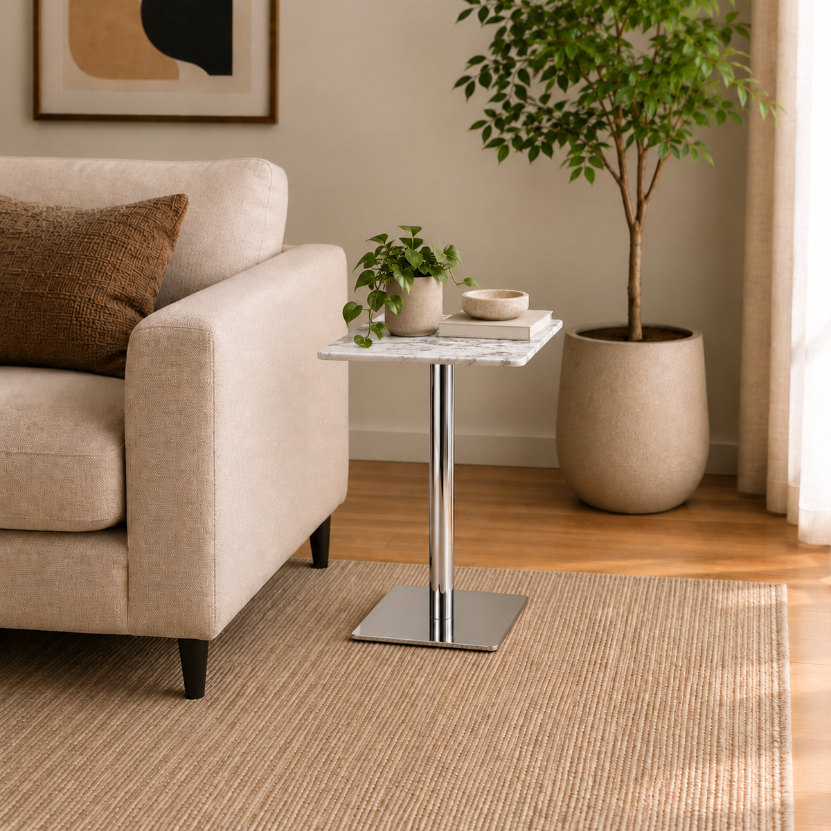Marble Top Chrome Side Table - Z-ST-009
