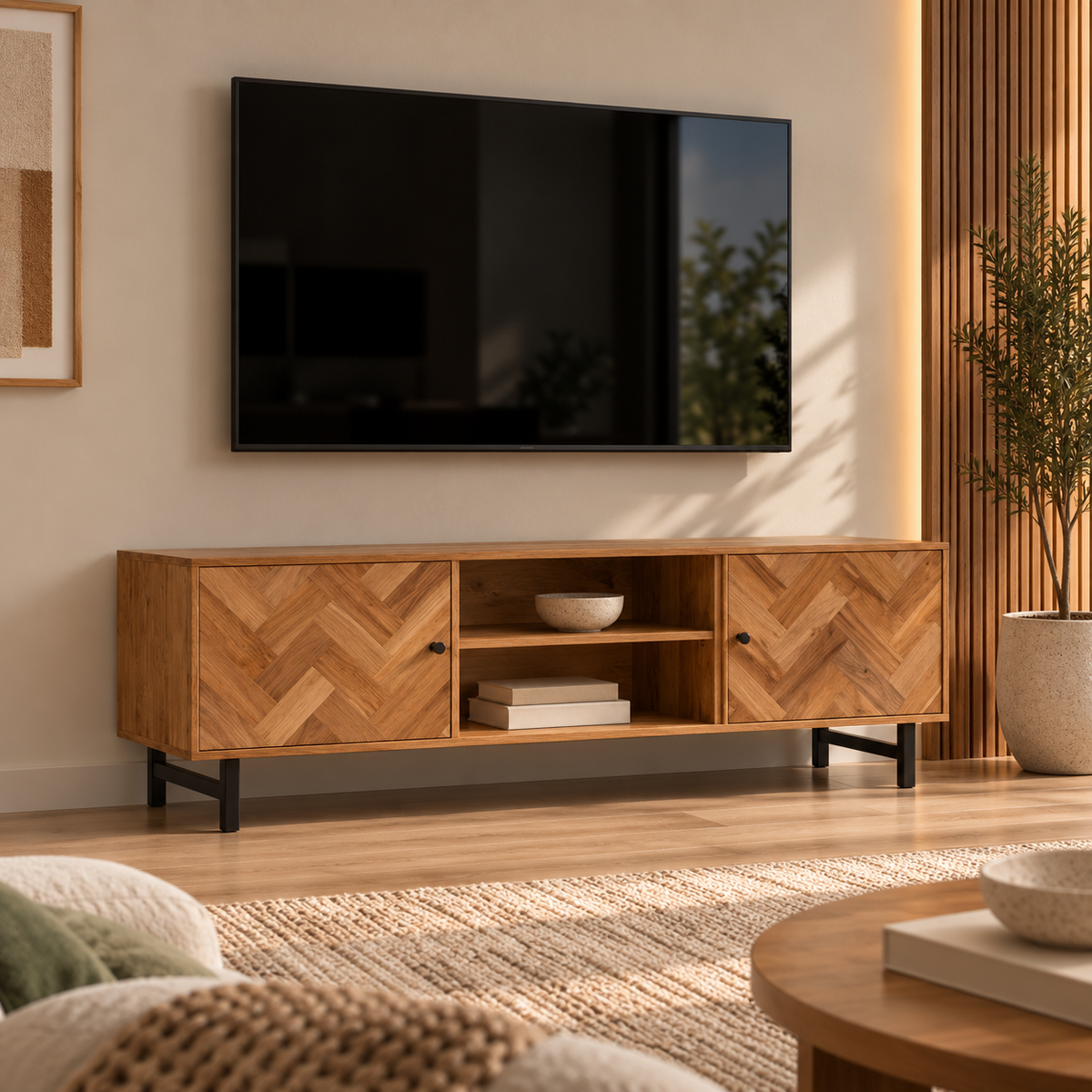Chevron Wooden TV Unit -Z-TU-010