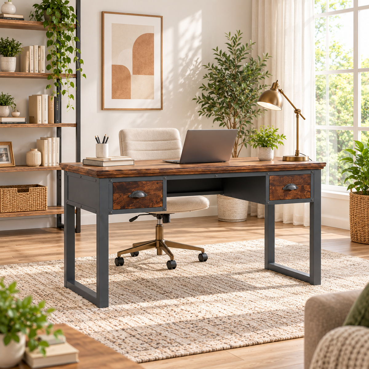 Metal and Mango Wood Study Table -Z-OF-004