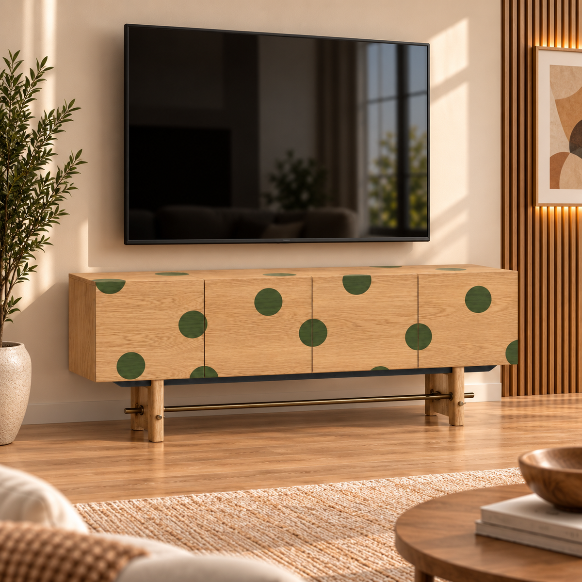 Polka Dot Oak Wooden Tv Unit - Z-TU-002