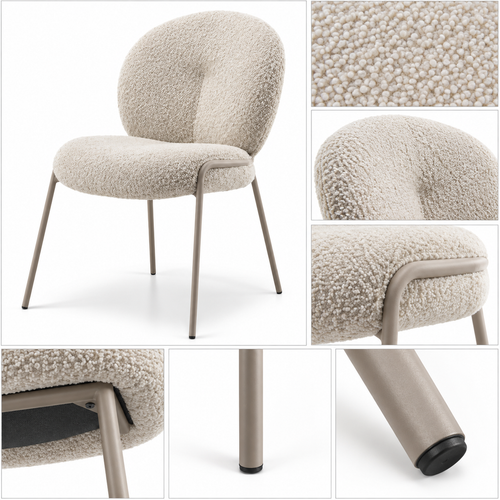 Boucle Fabric Dining Chair – Modern Curved Design with Metal Legs - Z-DC-010