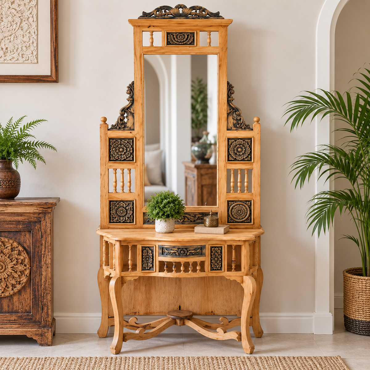 Handcarved Wooden Dressing Table with Mirror -Z-SV-007