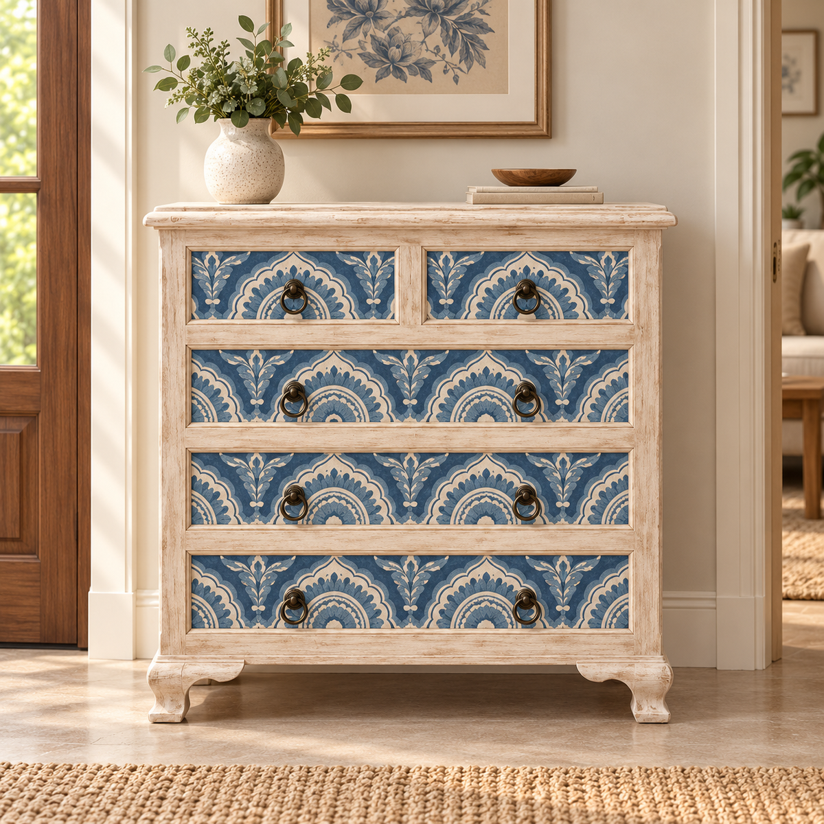 Hand‑Carved Wooden Sideboard With Floral Motif - Z-SV-002