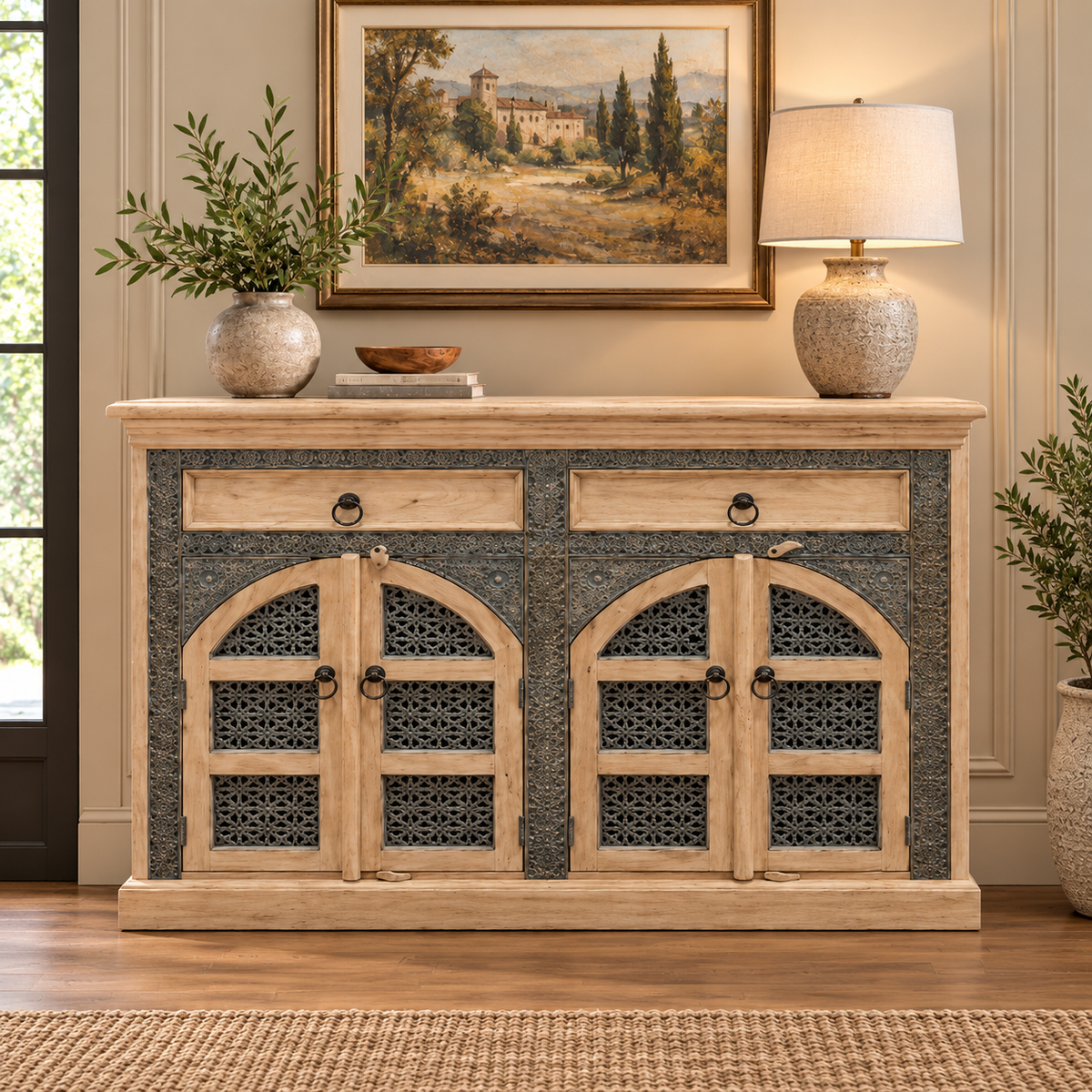 Handcrafted Arch‑Design Wooden Sideboard - Z-SV-004