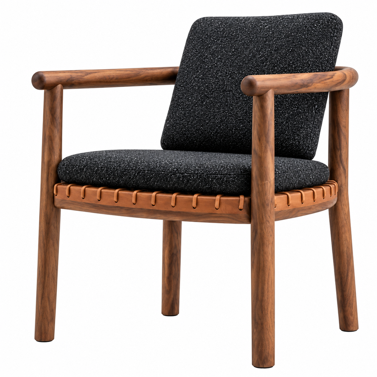 Wooden Dining Chair – Curved Frame with Textured Black Upholstery -Z-DC-009
