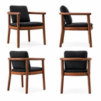 Wooden Dining Chair – Curved Frame with Textured Black Upholstery -Z-DC-009