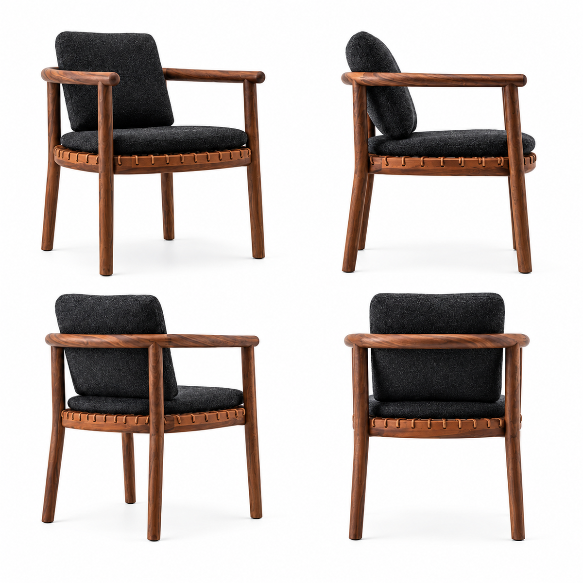 Wooden Dining Chair – Curved Frame with Textured Black Upholstery -Z-DC-009