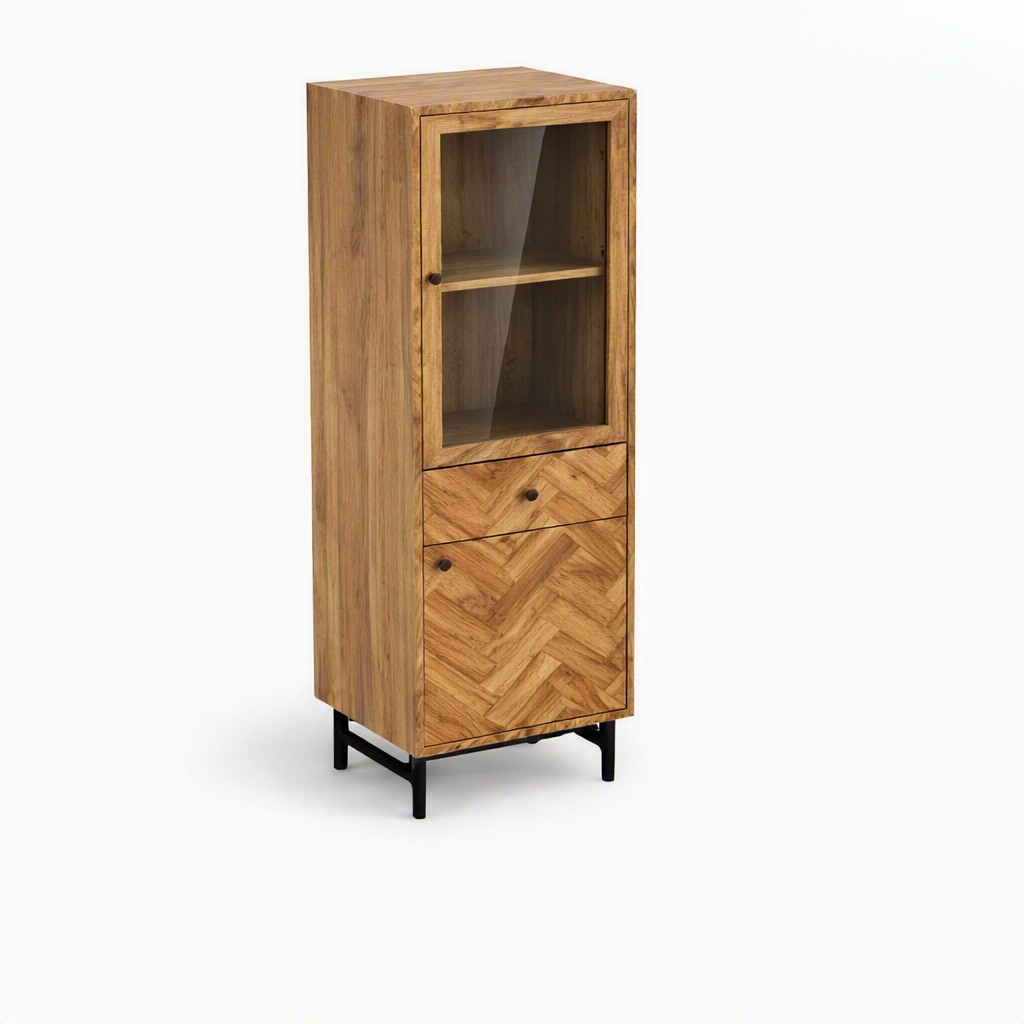 Chevron Wooden Cabinet with Glass Top -Z-SV-009