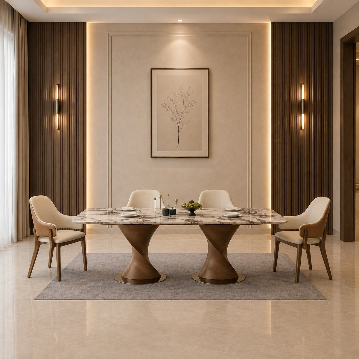 8-Seater Marble Dining Table With Twisted Base- Z-DT-026