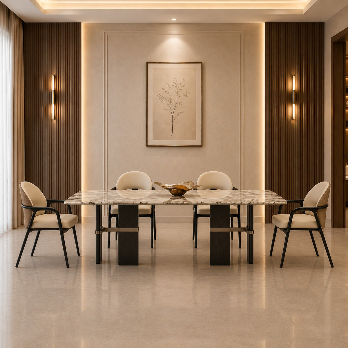 6-Seater Rectangular Marble Dining Table-Z-DT-024