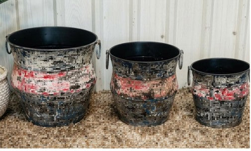 Vintage Distressed Metal Buckets – Set of - Z-DA-003