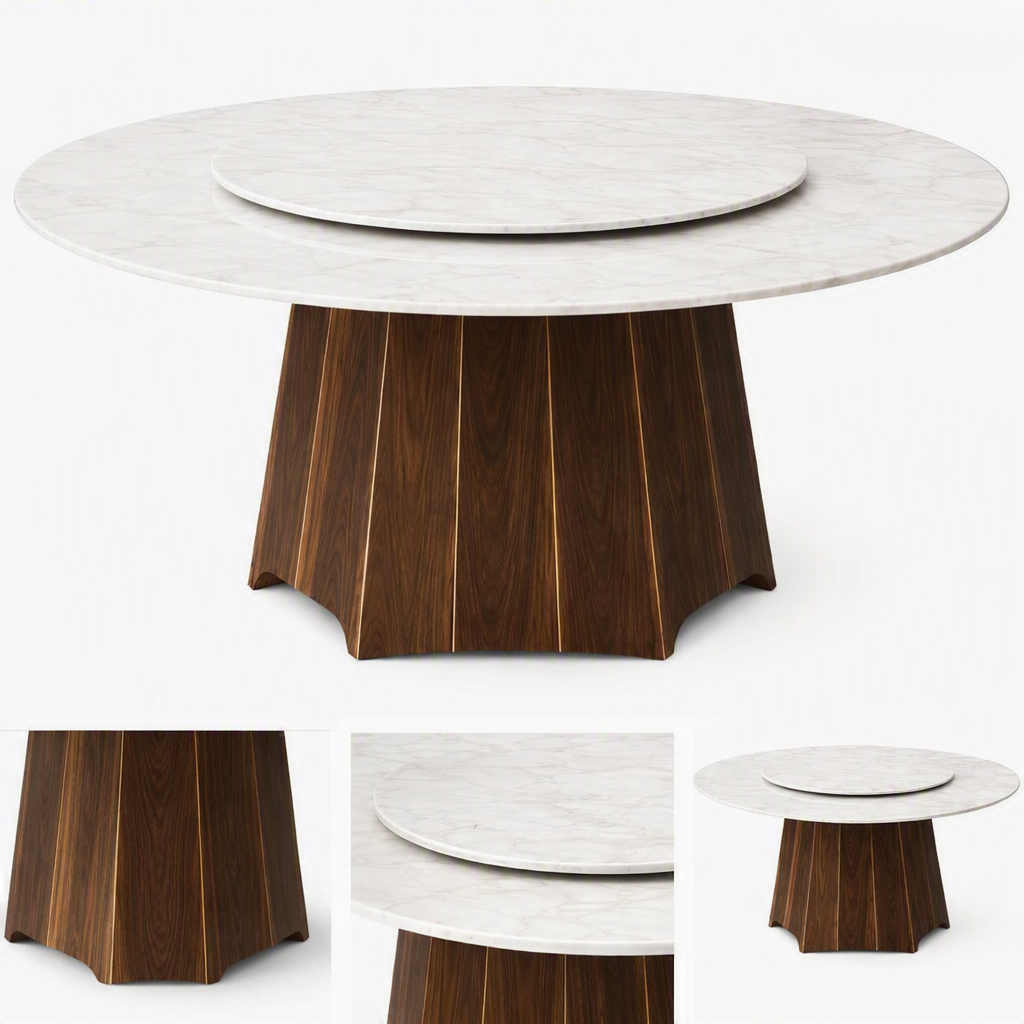 6-Seater - Round Marble & Solid Wooden Base Dining Table - Z-DT-015