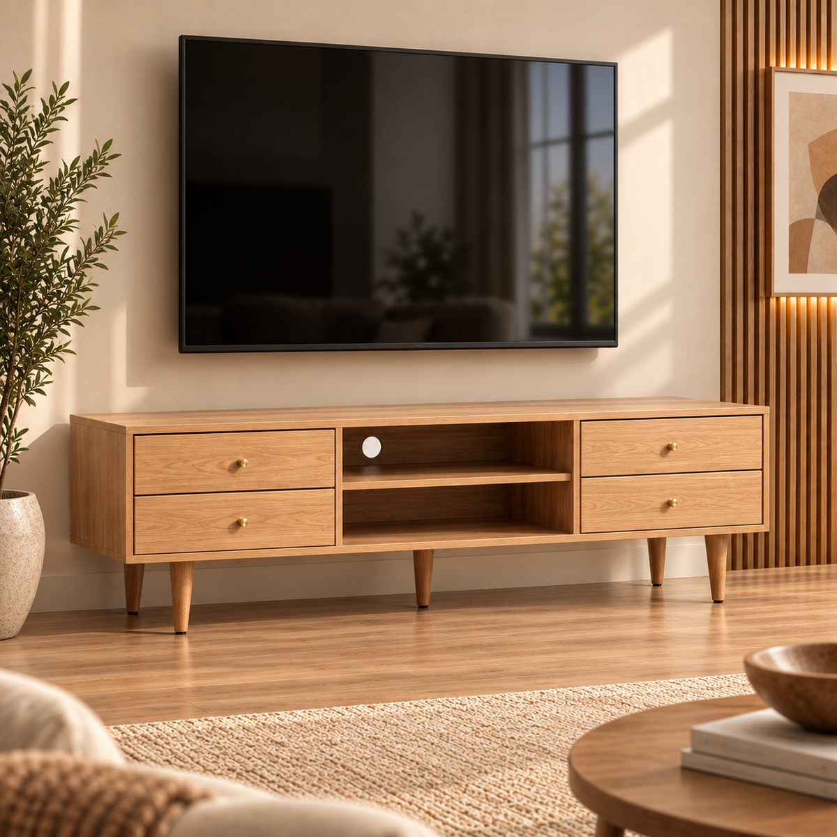 Mid‑Century Solid Wood TV Console - Z-TU-003