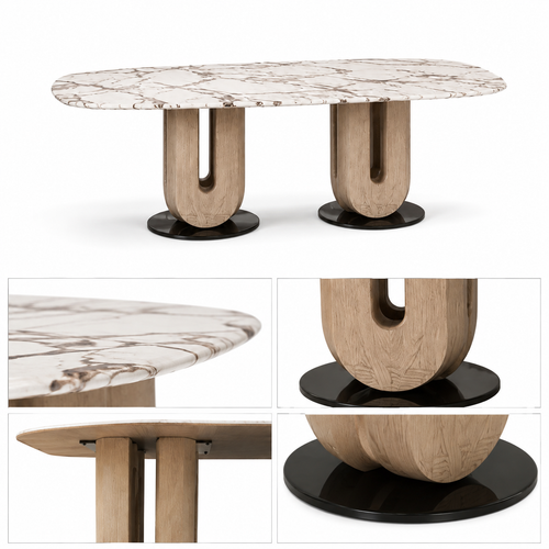 8-Seater Rectangular Marble Dining Table With Sculpted Base-Z-DT-020