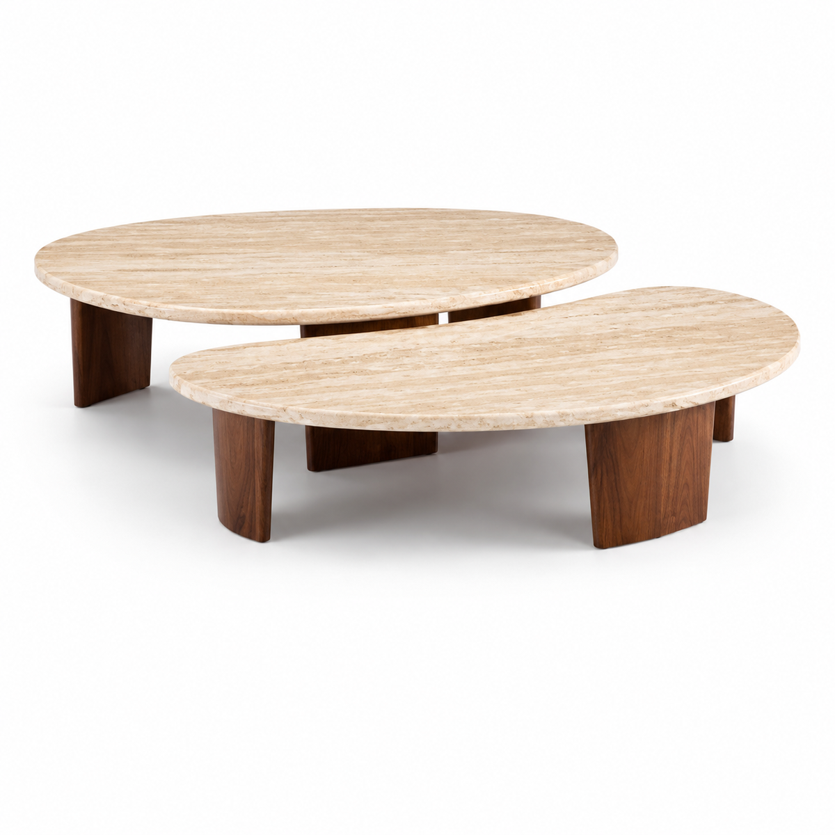 Travertine & Walnut Nesting Coffee Table Set - Z-CT-015