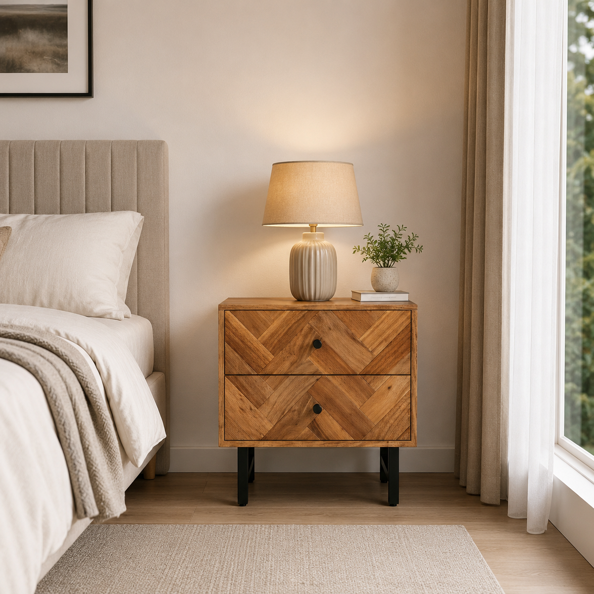 Chevron Wooden Bed Sidetable -Z-BS-009