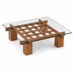 Glass‑Top Wooden Grid Coffee Table - Z-CT-002
