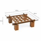 Glass‑Top Wooden Grid Coffee Table - Z-CT-002