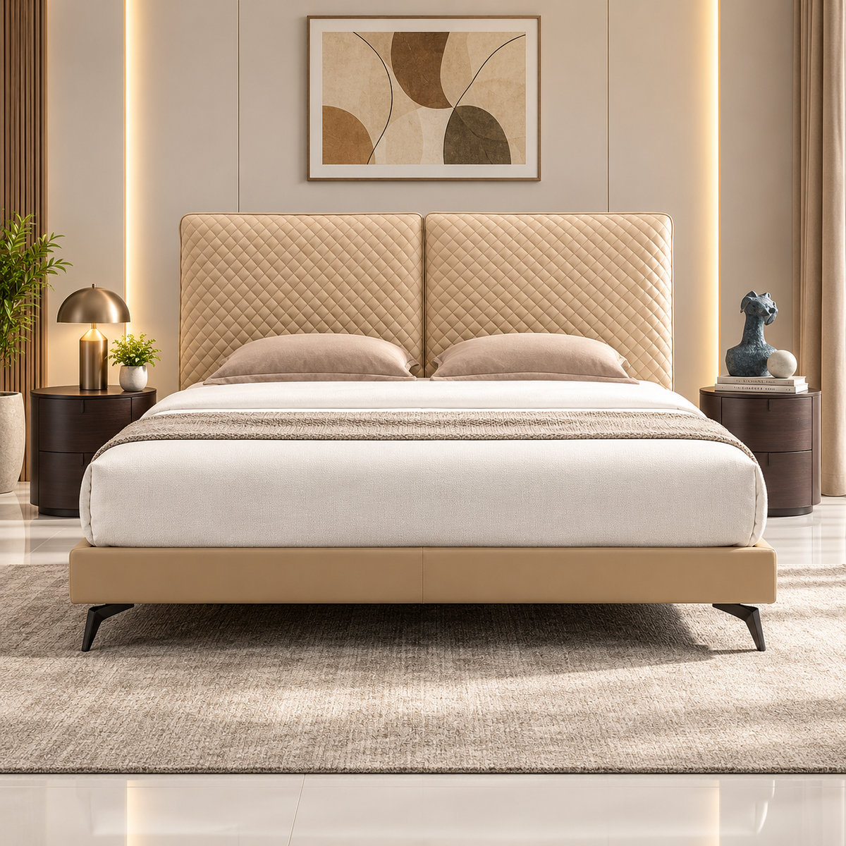 Beige Leather Bed -  Z-B-003