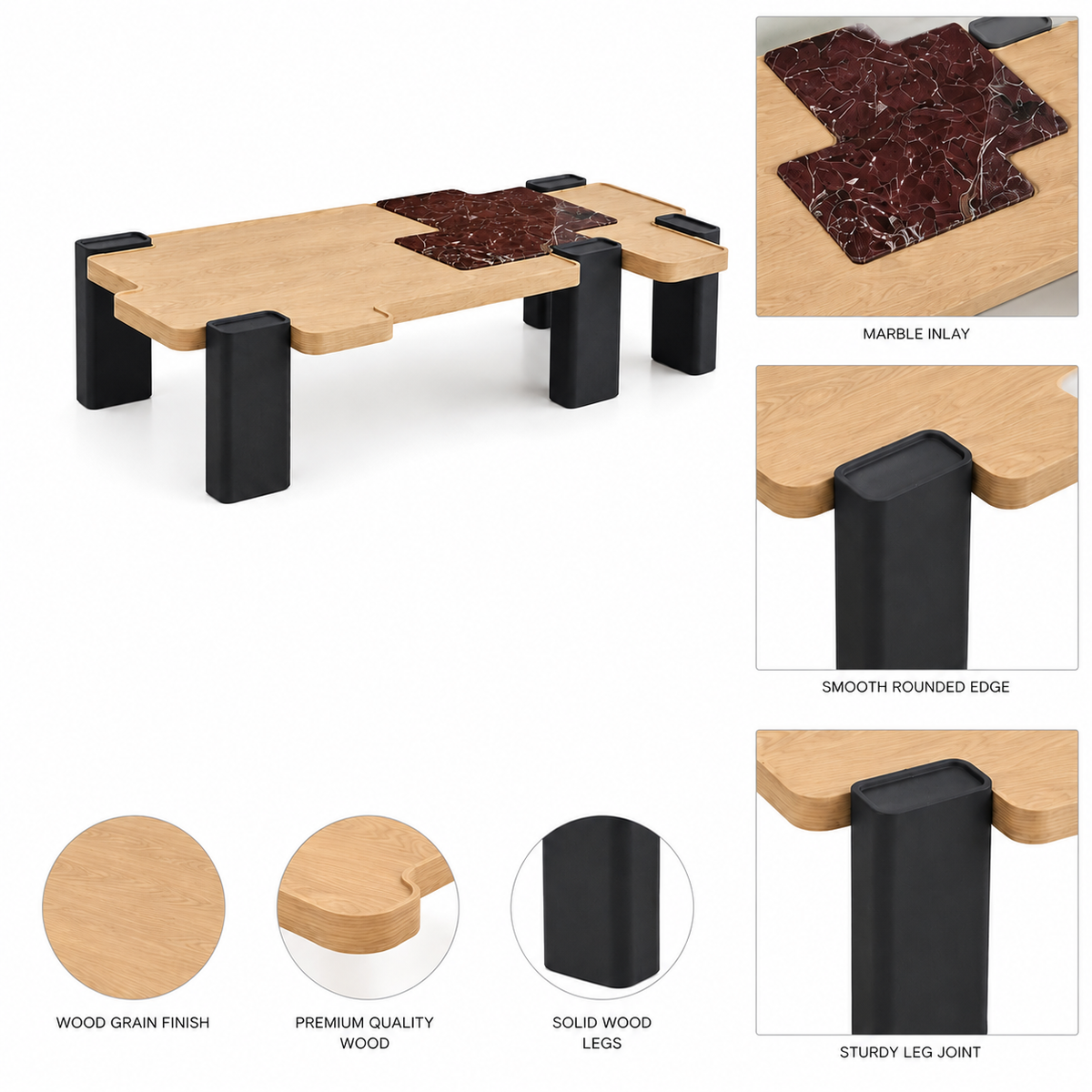 Natural Wood & Marble Coffee Table - Z-CT-023