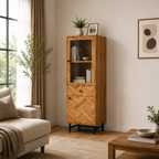 Chevron Wooden Cabinet with Glass Top -Z-SV-009