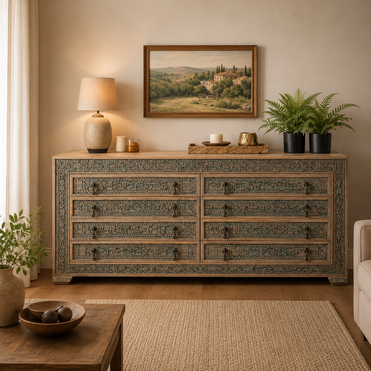 Hand‑Carved Vintage Wooden Sideboard - Z-SV-001