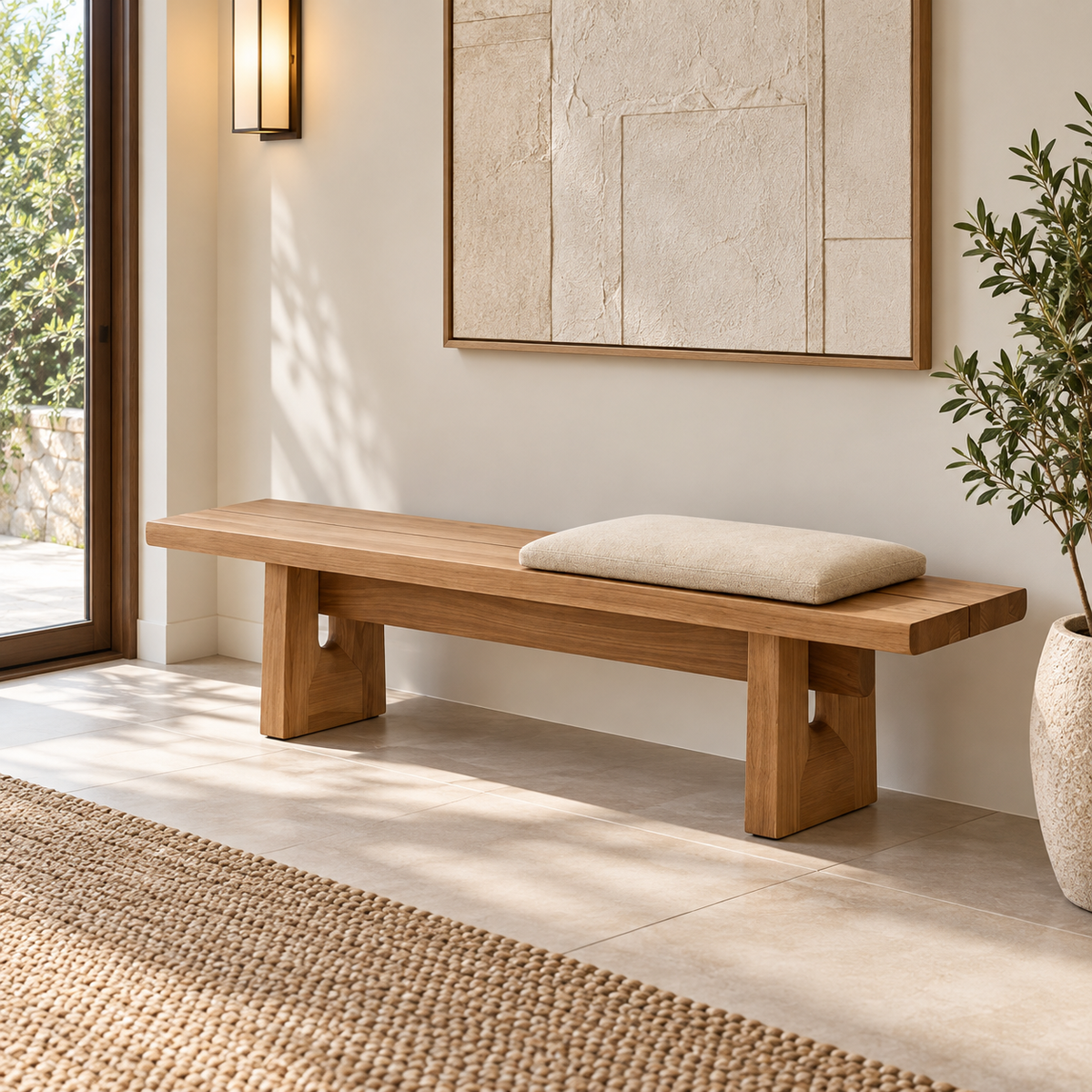 Solid Wooden Entryway Bench with Cushion - Z-BB-003