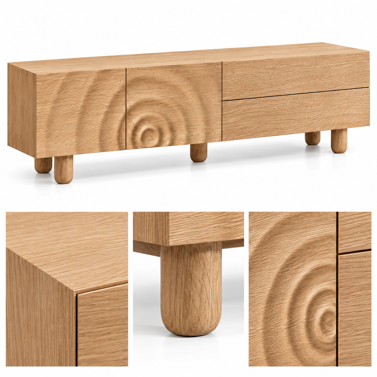 Ripple‑Carved Wooden TV Unit - Z-TU-004