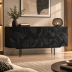 Solid Black Varnished Teak Wood TV Unit - Z-TU-006