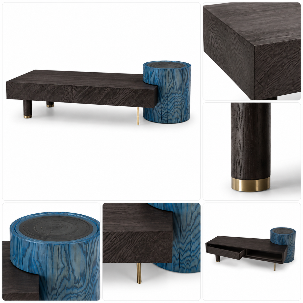 Modern Wood & Blue Accent Coffee Table - Z-CT-021