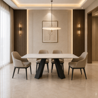 Marble Top Dining Table with Black Geometric Base - Z-DT-008