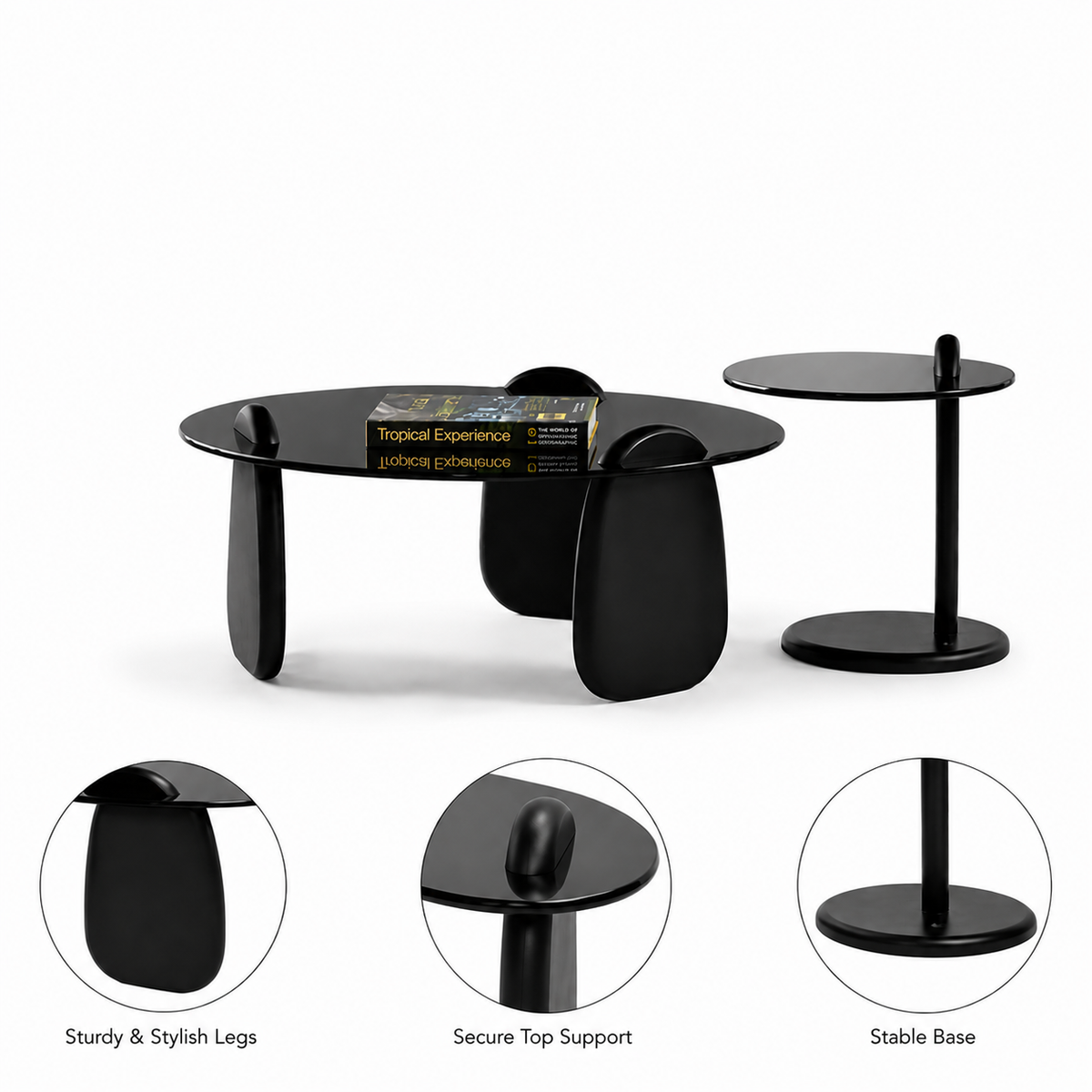 Modern Sculptural Black Coffee Table Set - Z-CT-005