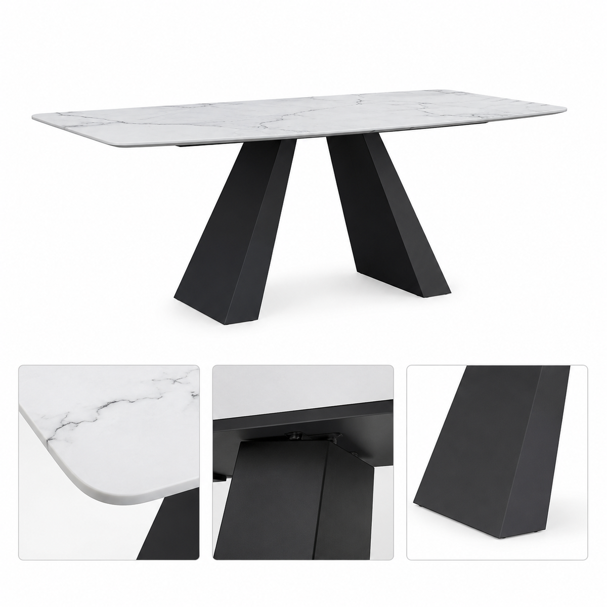 Marble Top Dining Table with Black Geometric Base - Z-DT-008